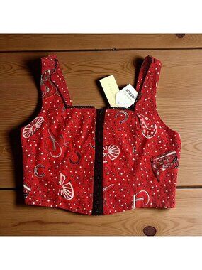 MONTEAU Red Western Crop Tank Top Size Medium NEW NWT